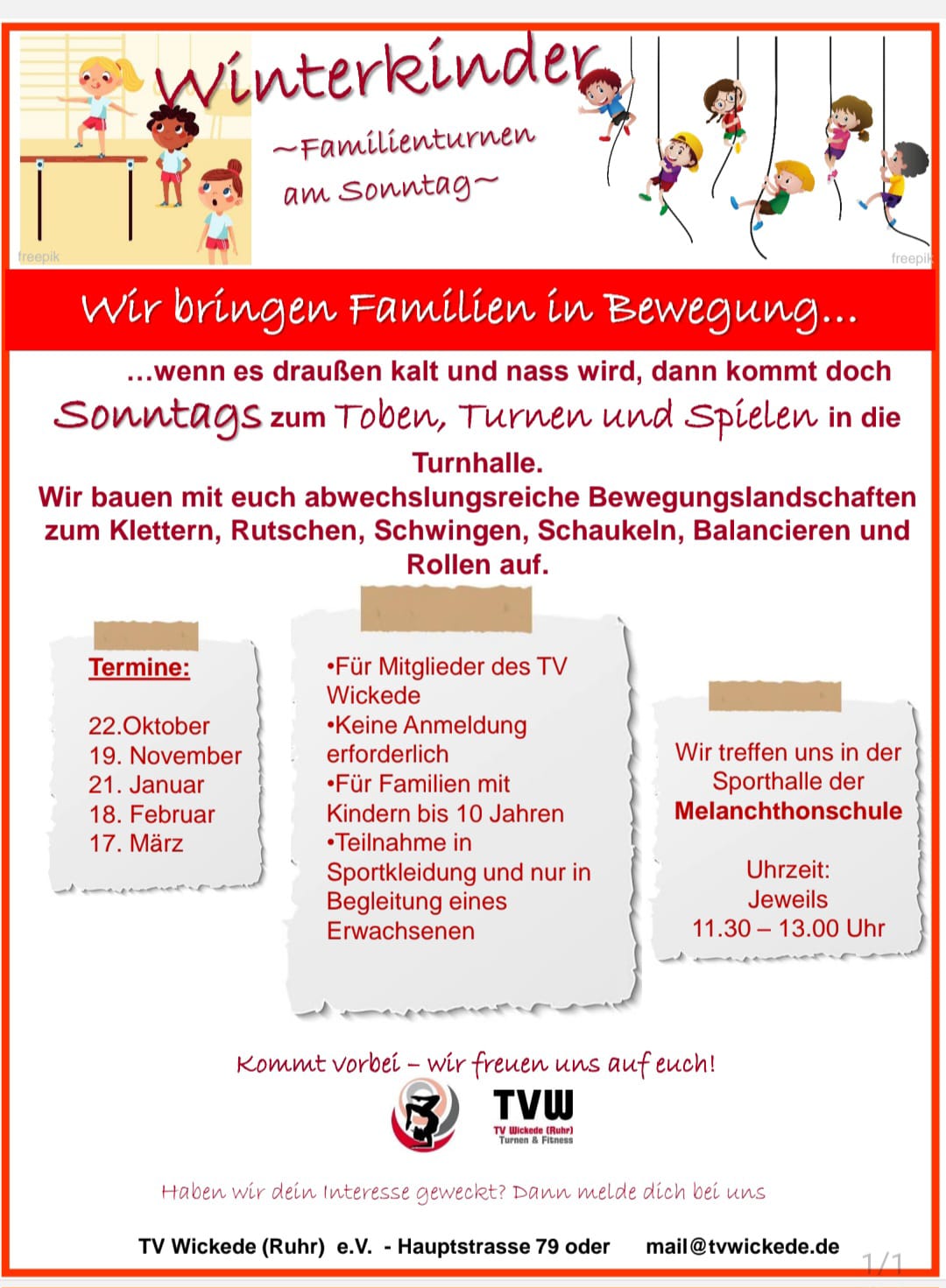 Ausfall Winterkinderturnen am 19.11.23